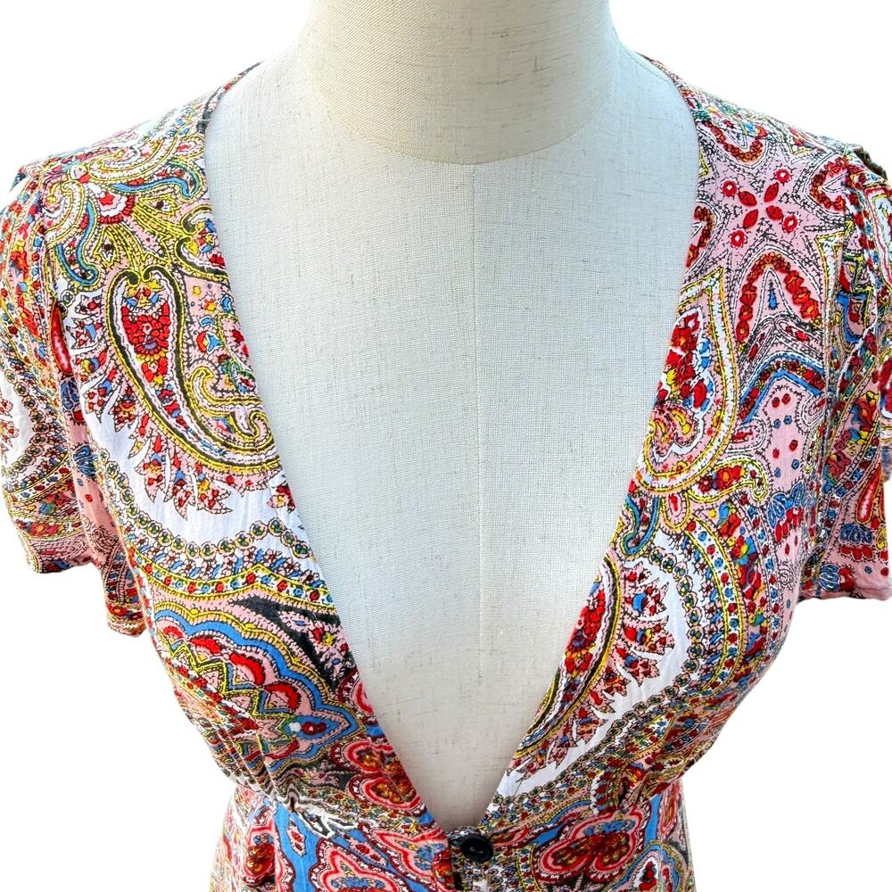 Cleobella Paisley Mini Dress Deep V Boho Multicolor Festival Dopamine Small - Picture 5 of 11